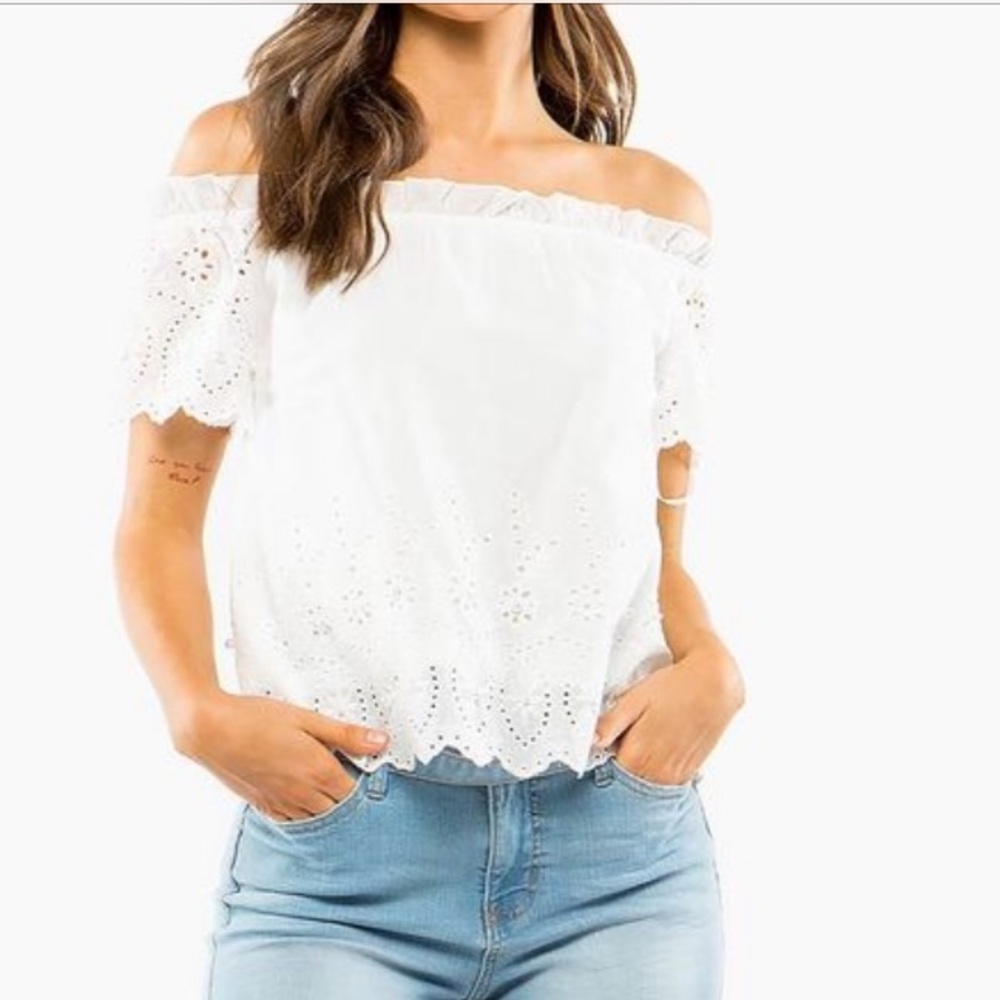 White Eyelet off the shoulder top